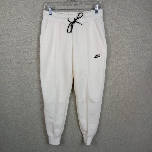 Nike Tech Fleece Joggers Womens Small Pants Cream Drawstring Tapered Performance - Picture 1 of 8